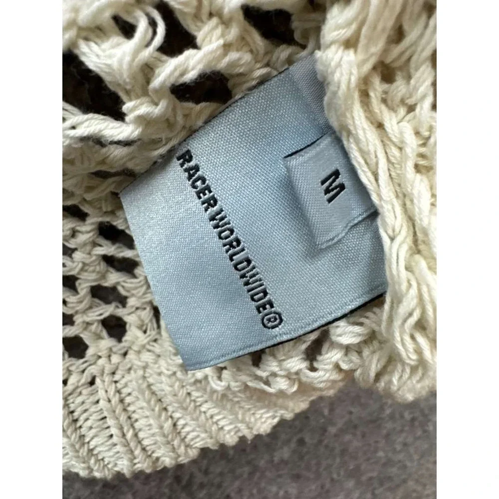 Racer Worldwide Cross Net Weave Oversized Pullover Sweater Beige Size M Unisex - Picture 6 of 11